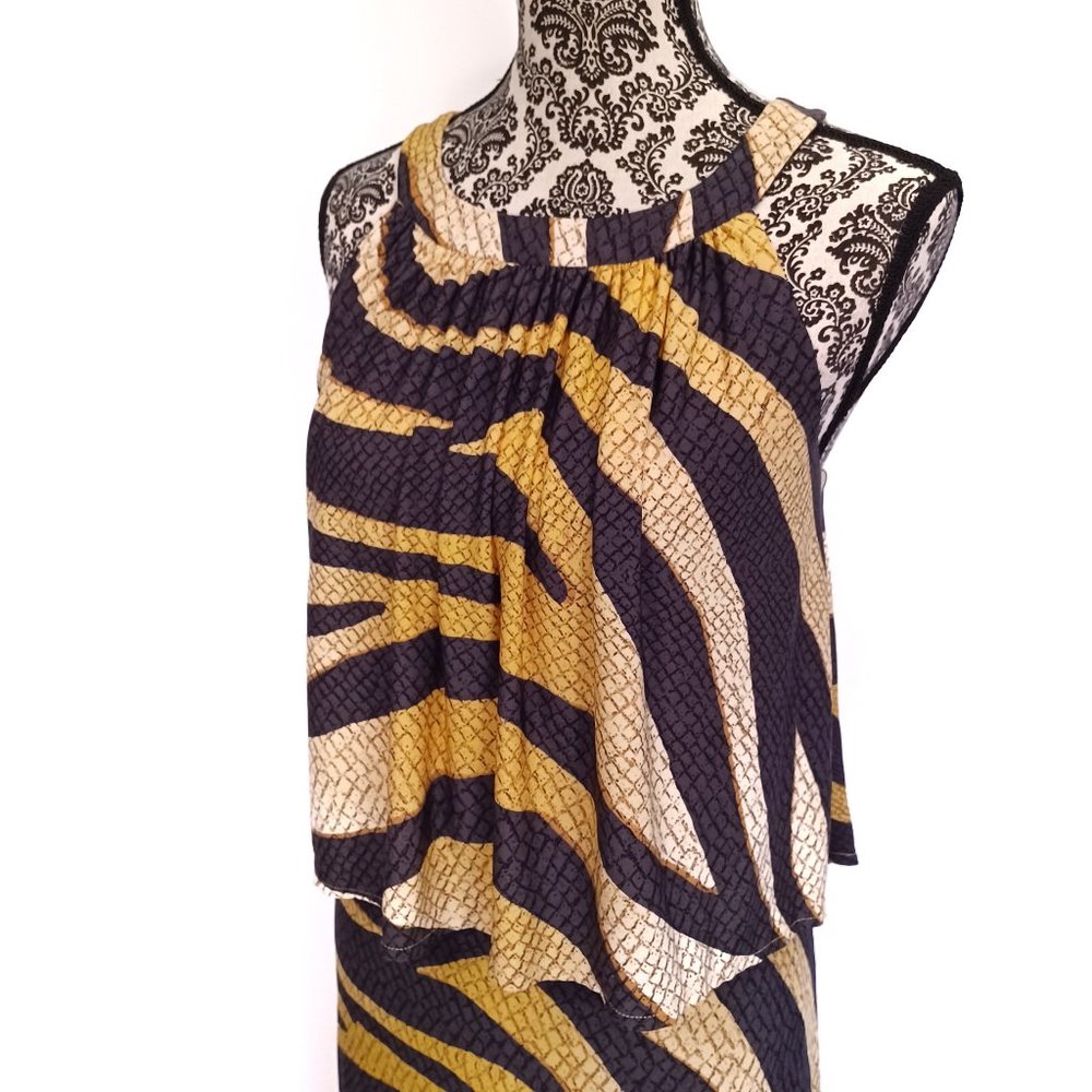 CHICO'S Maxi Dress Sleeveless Halter Neck Overlay Top Tiger Print Stretch 3 2X - Picture 3 of 5